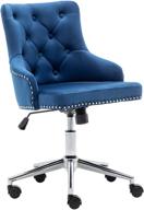 🪑 btexpert navy velvet arm adjustable home office chair with chrome nail head trim - perfect for bedroom, study, desk, or task chair in elegant tufted design logo