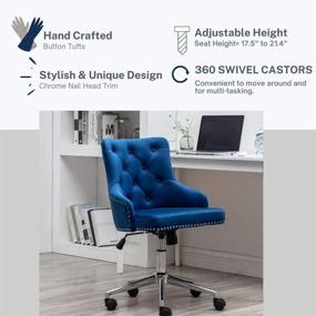 img 3 attached to 🪑 BTExpert Navy Velvet Arm Adjustable Home Office Chair with Chrome Nail Head Trim - Perfect for Bedroom, Study, Desk, or Task Chair in Elegant Tufted Design