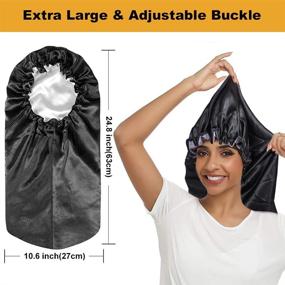 img 3 attached to 🔌 3pcs Long Satin Bonnets for Black Women: Extra Large Braid Bonnet for Sleeping - Drawstring Closure Included