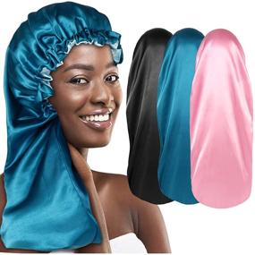 img 4 attached to 🔌 3pcs Long Satin Bonnets for Black Women: Extra Large Braid Bonnet for Sleeping - Drawstring Closure Included