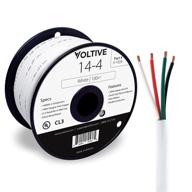 voltive 14/4 speaker wire - high-quality 14 awg/gauge 4 conductor cable - ul listed for in-wall & outdoor use - oxygen-free copper (ofc) - 100ft white spool logo