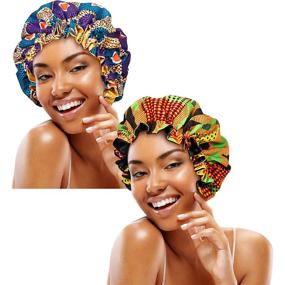 img 4 attached to 🌙 Retro Patterned African Silky Adjustable Sleep Bonnet for Curly Hair - 2 Pack