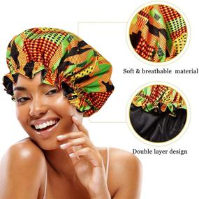 img 3 attached to 🌙 Retro Patterned African Silky Adjustable Sleep Bonnet for Curly Hair - 2 Pack