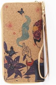 img 3 attached to 🦋 Frida Kahlo Vegan Cork Women's Wristlet Wallet - Butterflies & Flowers Retro Mexican Art, Room for Credit Card, Coins, Keychain, & Cellphone - Purple Carteras Bolsas de Mujer