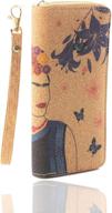 🦋 frida kahlo vegan cork women's wristlet wallet - butterflies & flowers retro mexican art, room for credit card, coins, keychain, & cellphone - purple carteras bolsas de mujer logo