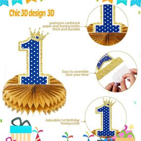 img 3 attached to 🎉 Wild One Honeycomb Centerpieces - 1st Birthday Party Decorations Supplies for Baby Boy - Blue and Gold Theme - Includes 8 Table Toppers, Photo Booth Props, and Party Favors