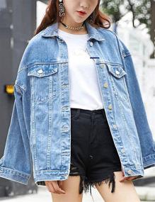 img 3 attached to 👩 Omoone Women's Oversized Denim Jacket - Trendy Fashion Apparel for Women