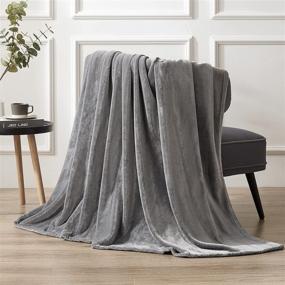 img 3 attached to 🛏️ Hansleep Flannel Fleece Throw Blanket: Ultra-Soft Grey Plush Bed Blanket for All Seasons - 50x65 Throw Size