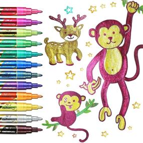 img 1 attached to ✨ Sparkling Glitter Metallic Paint Pens - Set of 12 Water-Based Markers for Art Drawing, Greeting Cards, Rock Painting, Posters, DIY Albums, Scrapbook Crafts, Mugs, and Wood