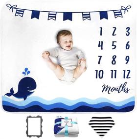 img 4 attached to 👶 TRIVELY Плед для ежемесячных достижений малыша для мальчиков - идеальный подарок для мальчика с бибиком и рамкой