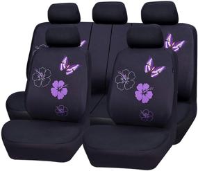 img 4 attached to 🌸 CAR PASS Flower and Butterfly Universal Car Seat Covers: Stylish Protection for Suvs, Sedans, and Vehicles - Airbag Compatible (11PCS, Black and Purple)