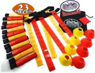 matty's toy stop 14-player deluxe flag football set with 7 yellow belts, 7 red belts, 4 yellow cones, 4 red cones, 1 red beanbag flag, and storage bag logo