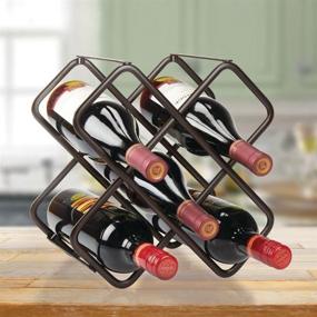 img 3 attached to mDesign Bronze Metal Wine Rack - Stylish Countertop Organizer for Kitchen, Pantry, Fridge - Holds 5 Bottles of Wine, Beer, Pop/Soda, Water Bottles - 3 Levels Storage Solution