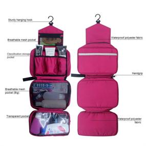 img 2 attached to 🌹 Convenient and Spacious MONSTINA Travel Toiletry Bag with Hanging Hook - Ideal for Hotels and Bathrooms (Rose Red)