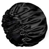 🎀 black soft sleep bonnet for women & girls - adjustable double layer large silk satin bonnets for curly natural hair - night sleep cap logo