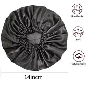 img 1 attached to 🎀 Black Soft Sleep Bonnet for Women & Girls - Adjustable Double Layer Large Silk Satin Bonnets for Curly Natural Hair - Night Sleep Cap