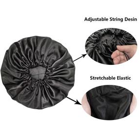 img 2 attached to 🎀 Black Soft Sleep Bonnet for Women & Girls - Adjustable Double Layer Large Silk Satin Bonnets for Curly Natural Hair - Night Sleep Cap