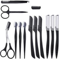 multipurpose exfoliating dermaplaning tool: 12-piece eyebrow kit with 3 face razors, 3 eyebrow shavers, 3 eyebrow brushes, 2 scissors, and tweezer for women and girls logo