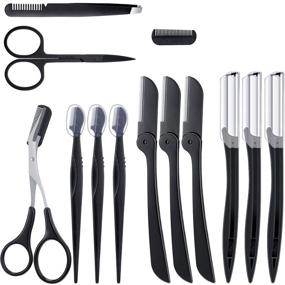 img 4 attached to Multipurpose Exfoliating Dermaplaning Tool: 12-Piece Eyebrow Kit with 3 Face Razors, 3 Eyebrow Shavers, 3 Eyebrow Brushes, 2 Scissors, and Tweezer for Women and Girls