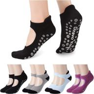 🧦 premium 4 pairs yoga socks for women: non-slip grips, size 5-10 - ideal for pilates, barre, bikram and fitness логотип