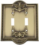 🕹️ nostalgic warehouse 719711 double toggle switch plate - meadows design, antique brass finish logo