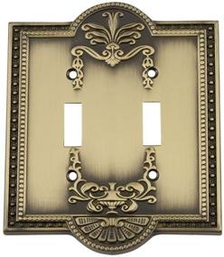 img 1 attached to 🕹️ Nostalgic Warehouse 719711 Double Toggle Switch Plate - Meadows Design, Antique Brass Finish