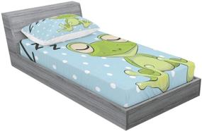 img 2 attached to 🐸 Ambesonne Cartoon Twin Bedding Set: Fitted Sheet & Pillow Sham - Sleepy Prince Frog with Cap, Polka Dots Background, Animal World Design; Decorative Printed 2-Piece Décor in Green Blue