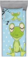 🐸 ambesonne cartoon twin bedding set: fitted sheet & pillow sham - sleepy prince frog with cap, polka dots background, animal world design; decorative printed 2-piece décor in green blue logo