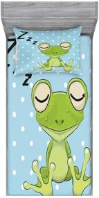 img 3 attached to 🐸 Ambesonne Cartoon Twin Bedding Set: Fitted Sheet & Pillow Sham - Sleepy Prince Frog with Cap, Polka Dots Background, Animal World Design; Decorative Printed 2-Piece Décor in Green Blue