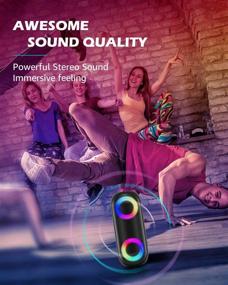 img 3 attached to Kunodi IPX7 Waterproof Bluetooth Speaker: Colorful RGB Lights, 20W Stereo Sound, 30H Playtime - Perfect for Party, Travel, and Outdoor Adventures!