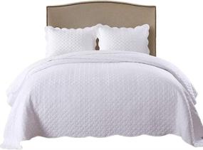 img 4 attached to 🛏️ Stylish and Versatile MarCielo 3 Piece 100% White Cotton Quilt Set: Lightweight Bedspread, Comforter Set, and Bed Coverlets with Elegant Geometry Design (Queen)