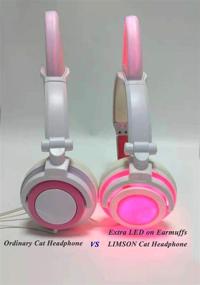 img 2 attached to Cute On-Ear Headphones For Girls (4-20 Ages) Foldable Noise Isolating Cat Headphones With Light Up LED Wired Earphones For IPad Tablet PC Computer Mobile Phones Xmas Gift (Pink)