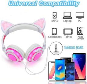 img 1 attached to Cute On-Ear Headphones For Girls (4-20 Ages) Foldable Noise Isolating Cat Headphones With Light Up LED Wired Earphones For IPad Tablet PC Computer Mobile Phones Xmas Gift (Pink)