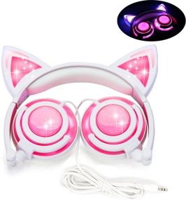 img 3 attached to Cute On-Ear Headphones For Girls (4-20 Ages) Foldable Noise Isolating Cat Headphones With Light Up LED Wired Earphones For IPad Tablet PC Computer Mobile Phones Xmas Gift (Pink)