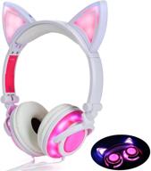 cute on-ear headphones for girls (4-20 ages) foldable noise isolating cat headphones with light up led wired earphones for ipad tablet pc computer mobile phones xmas gift (pink) logo