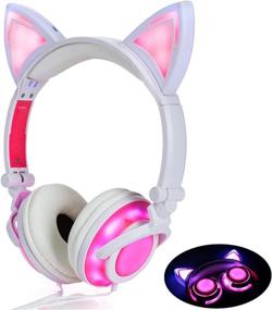 img 4 attached to Cute On-Ear Headphones For Girls (4-20 Ages) Foldable Noise Isolating Cat Headphones With Light Up LED Wired Earphones For IPad Tablet PC Computer Mobile Phones Xmas Gift (Pink)