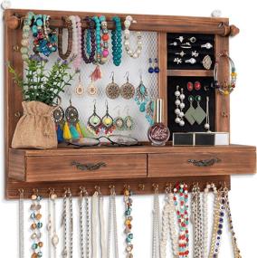 img 4 attached to 📦 Dhmkfly Wall Mounted Jewelry Organizer with Drawers - Jewelry Hanger Display Rack for Earrings, Rings, Necklaces, Bracelets - Brown