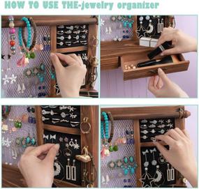 img 1 attached to 📦 Dhmkfly Wall Mounted Jewelry Organizer with Drawers - Jewelry Hanger Display Rack for Earrings, Rings, Necklaces, Bracelets - Brown