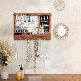 img 2 attached to 📦 Dhmkfly Wall Mounted Jewelry Organizer with Drawers - Jewelry Hanger Display Rack for Earrings, Rings, Necklaces, Bracelets - Brown
