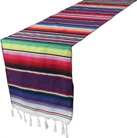 img 3 attached to 🎉 OurWarm 14 x 84 inch Serape Table Runner for Mexican Party Wedding Decorations, Fringe Cotton Table Runner