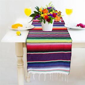 img 1 attached to 🎉 OurWarm 14 x 84 inch Serape Table Runner for Mexican Party Wedding Decorations, Fringe Cotton Table Runner