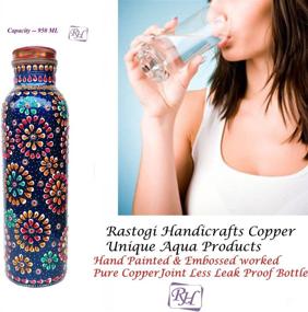 img 2 attached to 🔵 Rastogi Handicrafts Pure Copper Hand Painted Bottle Blue - 33oz/950ml Capacity - Ideal for Water Storage & Yoga