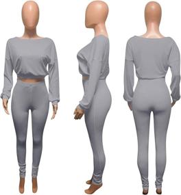 img 2 attached to 👚 Women's Ribbed 2-Piece Long Sleeve Crop Top and Skinny Long Pants Sweatsuit Set - Trendy Tracksuit Ensemble