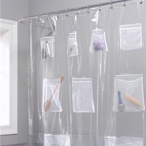 img 3 attached to 🚿 Cedmon 70 × 72 inch Waterproof Fabric Shower Curtain Liner with 9 Mesh Storage Pockets