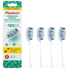 img 4 attached to 🪥 Plackers Premium Sonic Anti-Plaque Replacement Brush Heads - 1 Year Supply, Blue (4 Count) - Compatible with Philips Sonicare Click-On Electric Toothbrushes