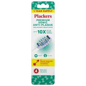 img 3 attached to 🪥 Plackers Premium Sonic Anti-Plaque Replacement Brush Heads - 1 Year Supply, Blue (4 Count) - Compatible with Philips Sonicare Click-On Electric Toothbrushes