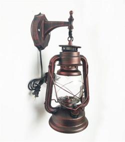 img 1 attached to Rustic Plug-In Wall Sconce Lantern: Vintage Lighting Fixture for Bedroom Farmhouse Loft with Glass Shade