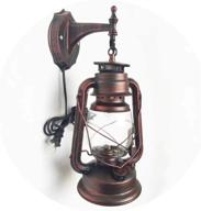 rustic plug-in wall sconce lantern: vintage lighting fixture for bedroom farmhouse loft with glass shade логотип