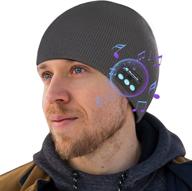 🎧 men's upgraded bluetooth beanie hat with built-in stereo speaker - winter music hat, headphones, and christmas tech gift for men, dad, teen boys - grey knit beanie - stocking stuffers logo