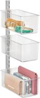 🗄️ mdesign clear plastic wall mount bins with metal hanging bar - adjustable bins for closet organization - ideal for storing belts, leggings, shoes, purses, scarves - set of 3 bins (5 inch) logo
